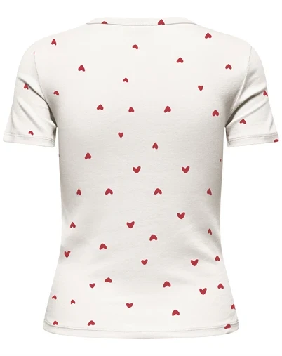 JDY - JDYLucky O-Neck T-Shirt - Cloud Dancer/Chinese Red